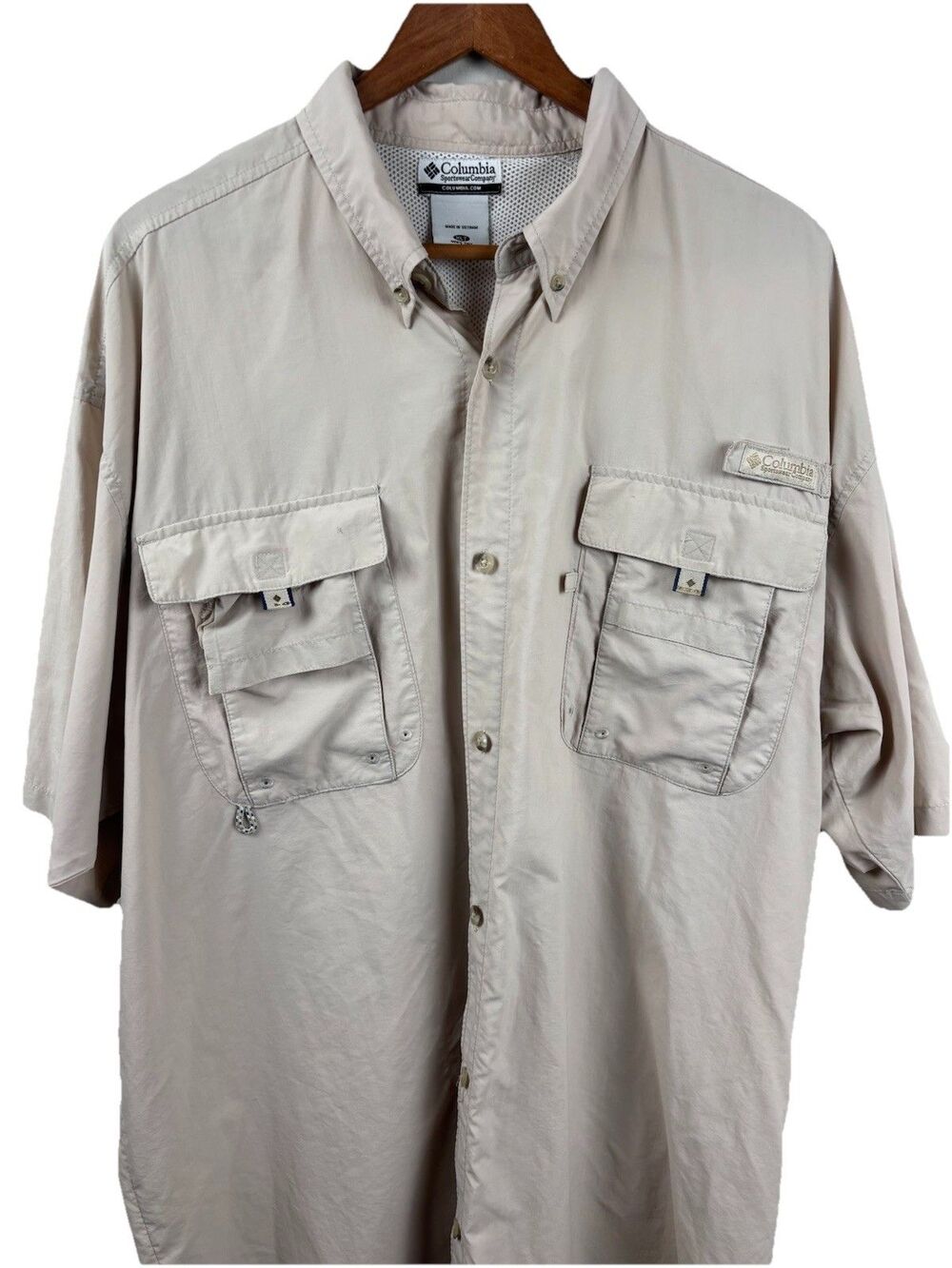 Columbia PFG Fishing Short Sleeve Shirt Beige Omni Shade Men XLT Performance